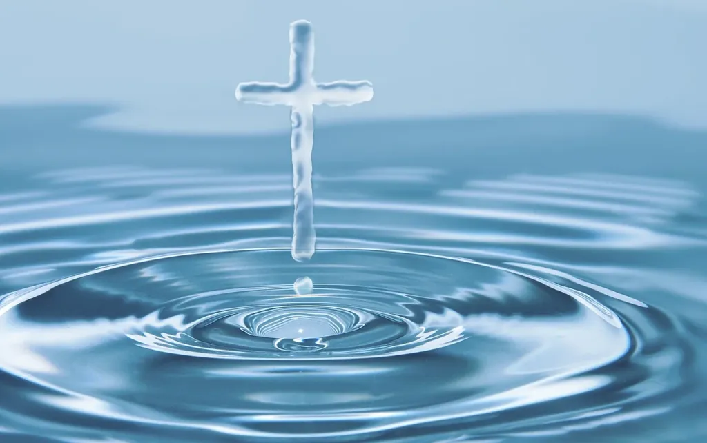 Jezus Chrystus przyjmujący chrzest w wodach Jordanu, symbolizujący początek Jego publicznej misji.